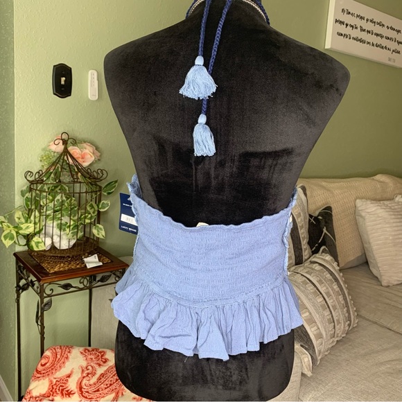 Lucky Brand Crochet Halter indingo Top - Picture 3 of 5